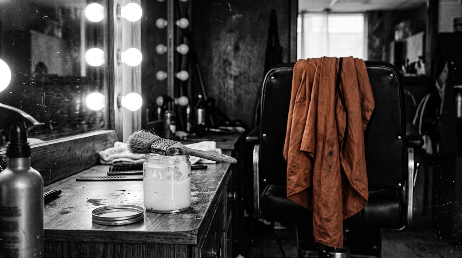 A jar of hair relaxer cream and brush on a salon counter (photo illustration)