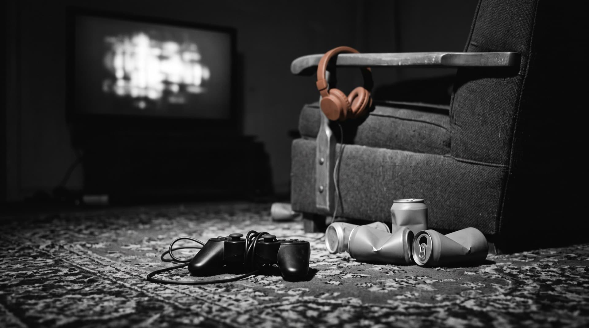 A game controller and headset lit by a paused screen (photo illustration)