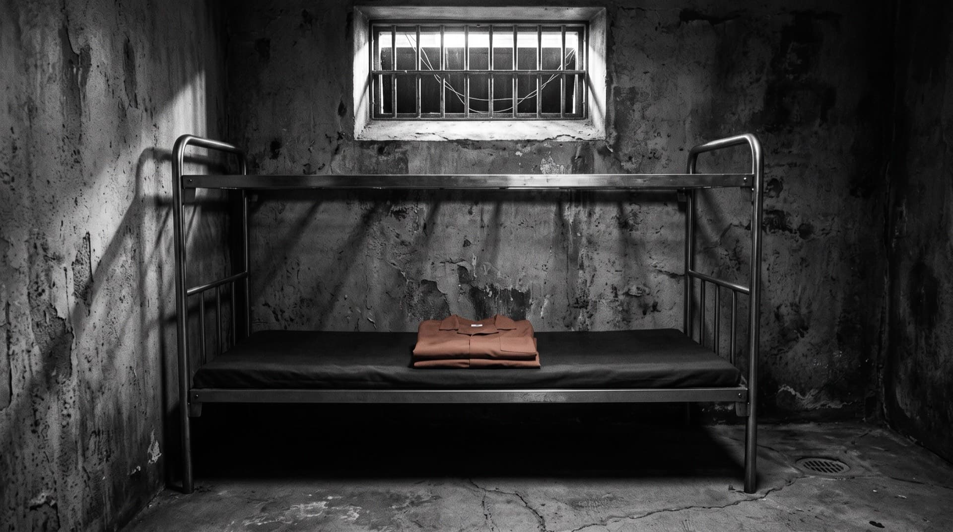 A folded uniform on a bunk in a bare detention cell (photo illustration)
