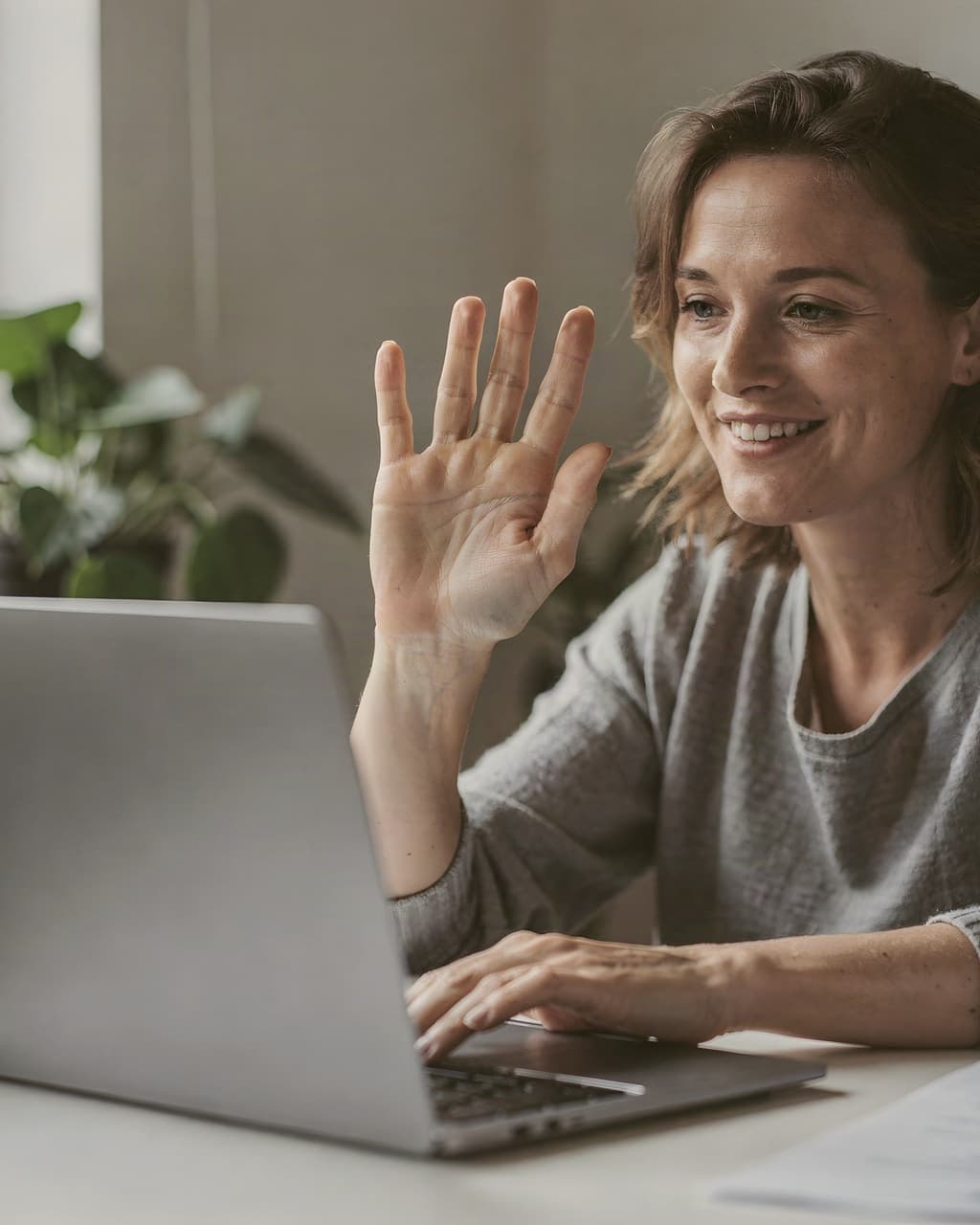 Woman on a video call at her laptop going over her household budget