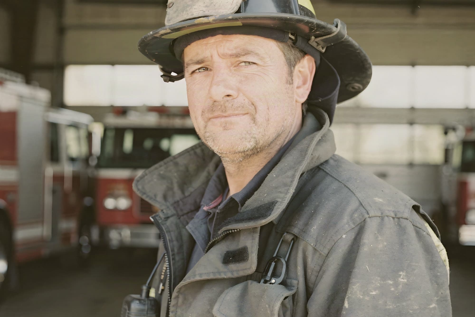 Firefighter in turnout gear and helmet